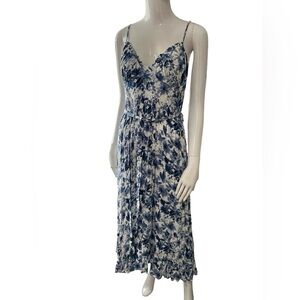 Blue and White Ruched Maxi Sundress